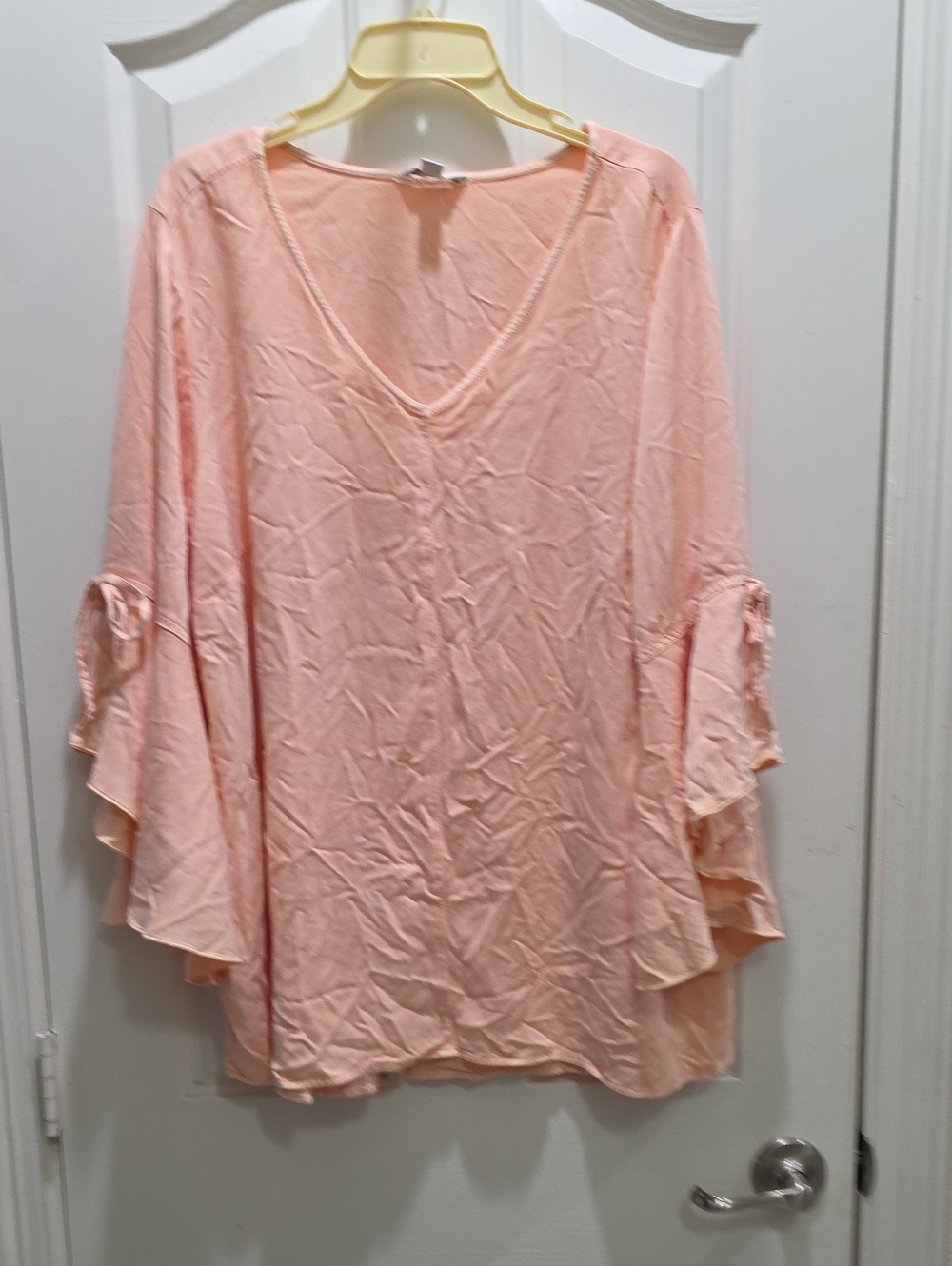 Women's V-Neck Flutter Sleeve Top - Light Peach